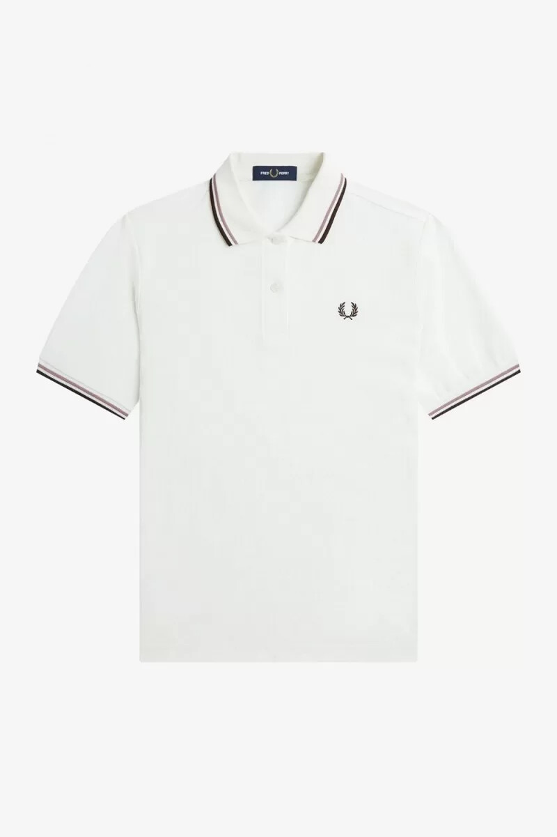 fred perry g3600 camicia da donna bianco neve rosa scuro tabacco bruciato