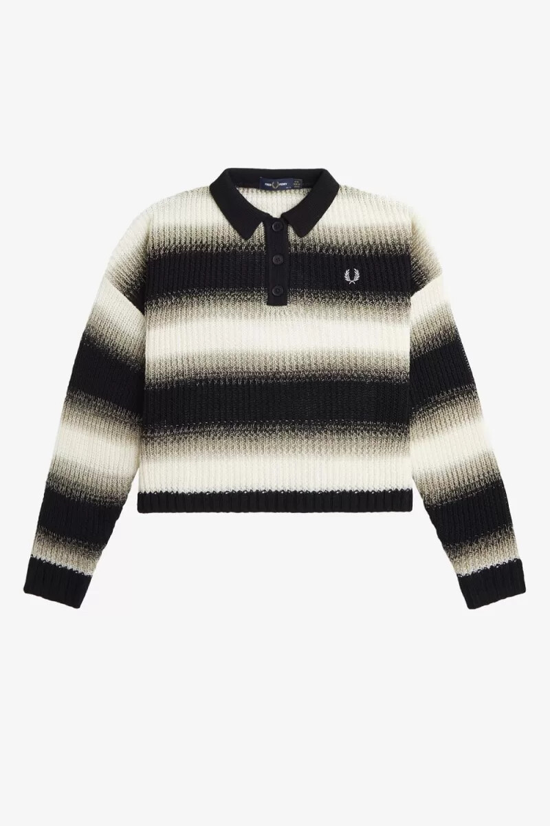 camicia da donna a righe in maglia aperta fred perry nera