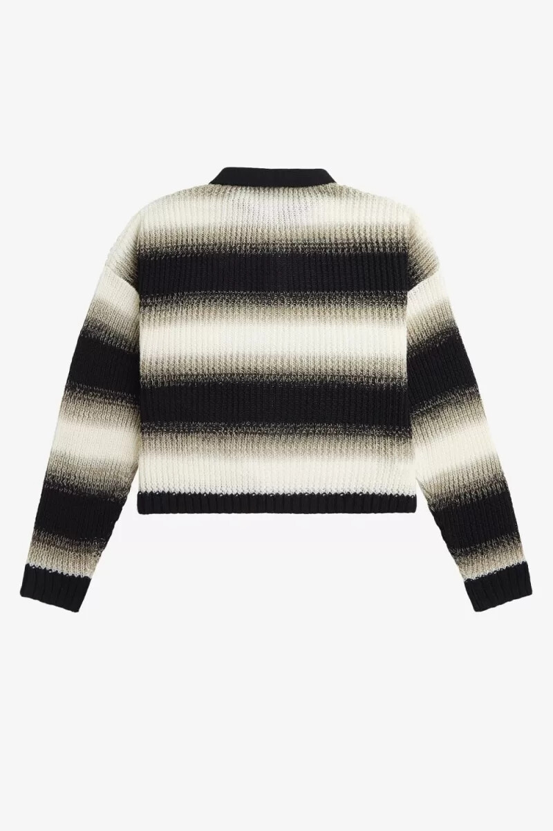 camicia da donna a righe in maglia aperta fred perry nera