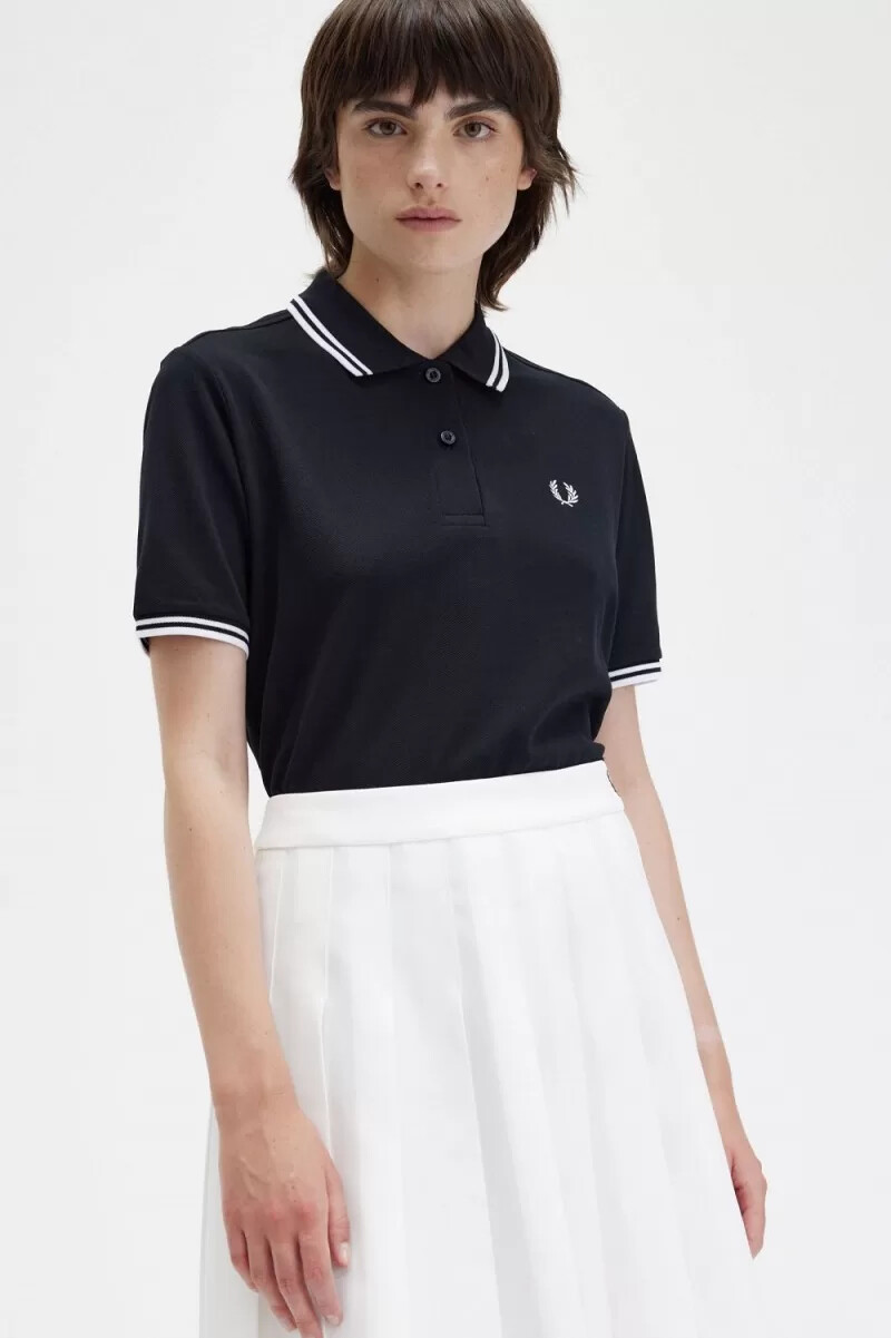 fred perry g3600 camicia da donna nera e bianca