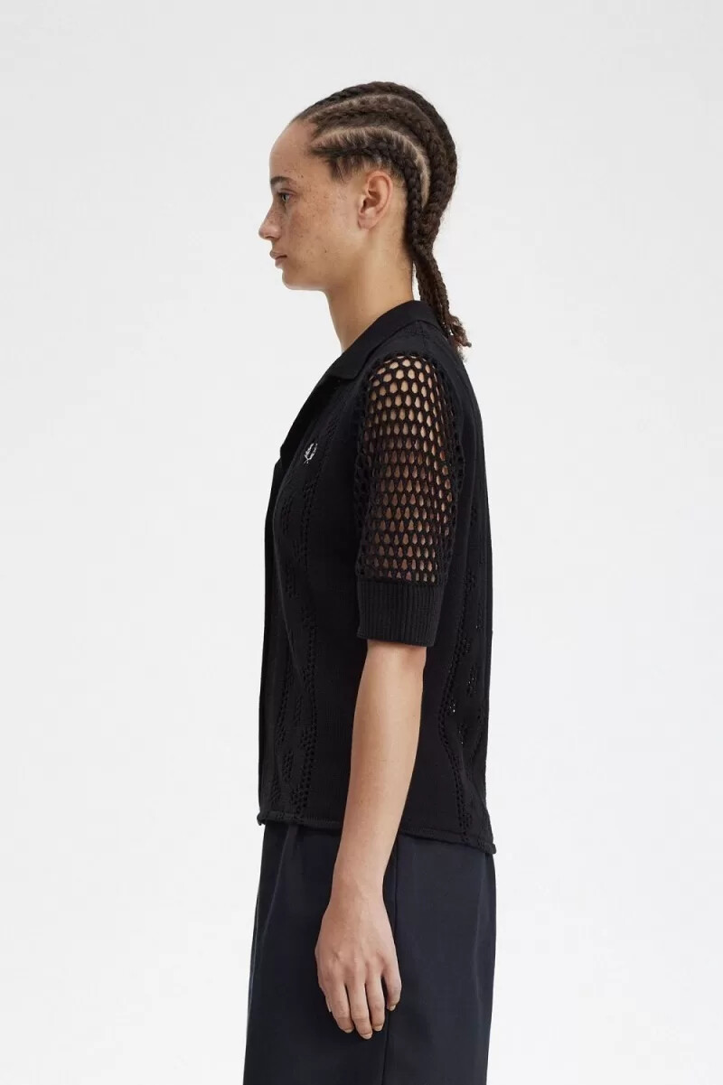 camicia da donna fred perry a maglia aperta con bottoni nera