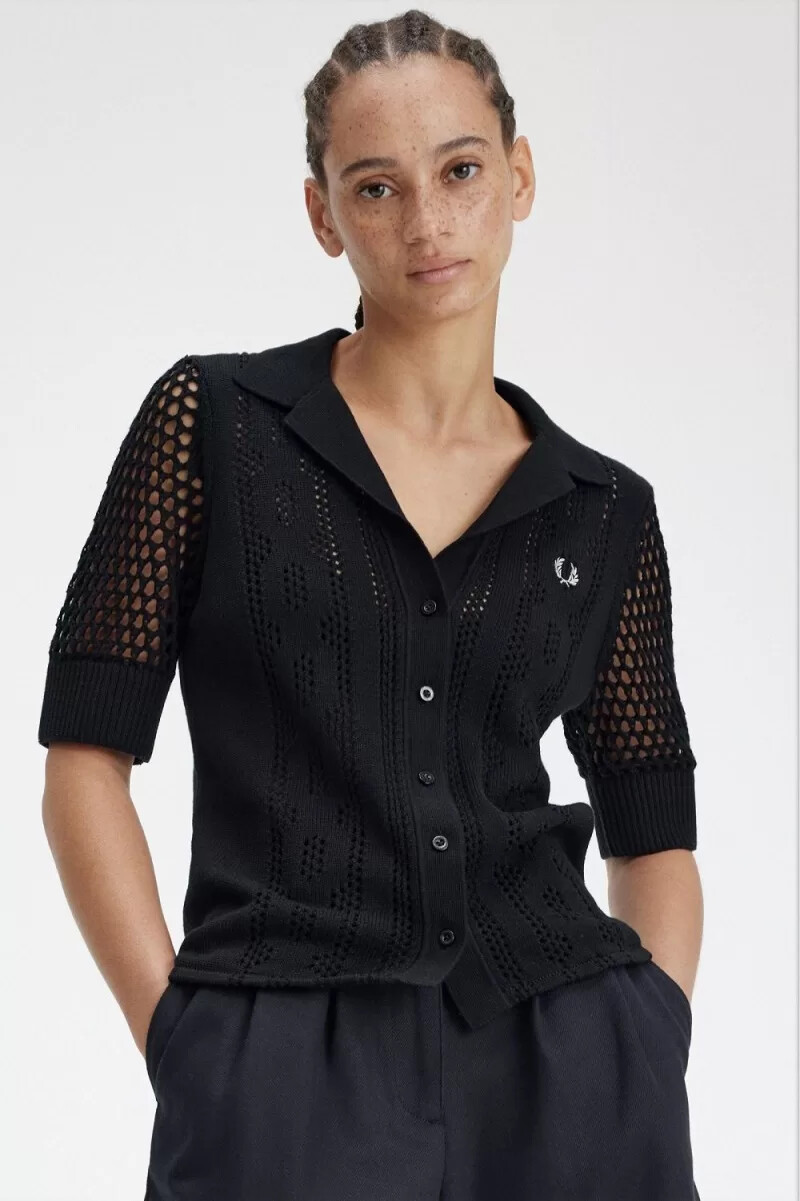camicia da donna fred perry a maglia aperta con bottoni nera