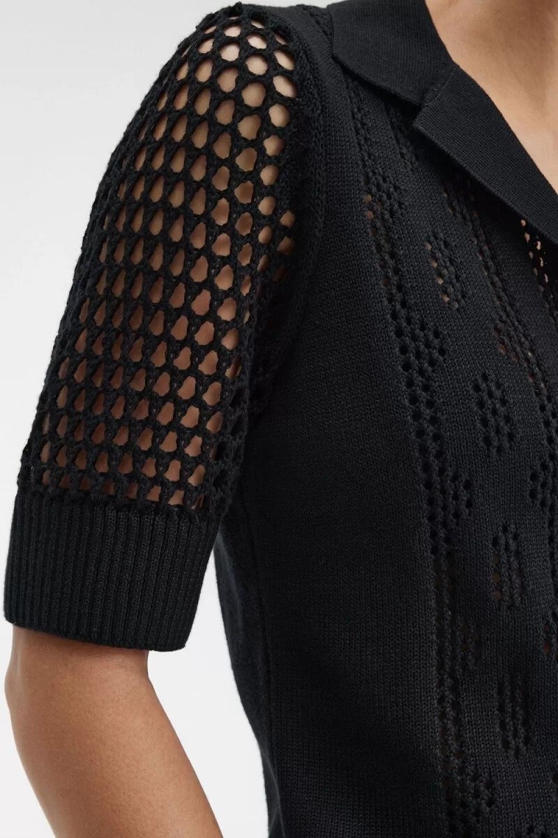 camicia da donna fred perry a maglia aperta con bottoni nera