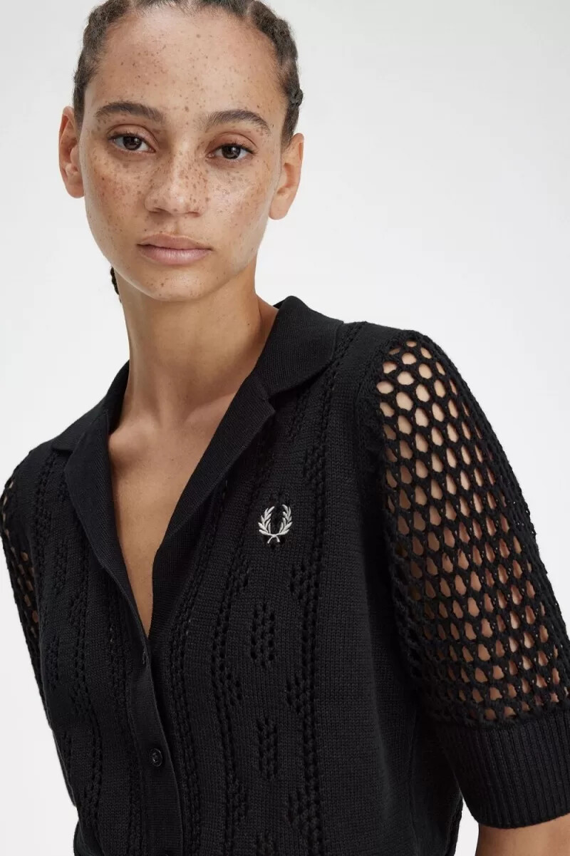 camicia da donna fred perry a maglia aperta con bottoni nera