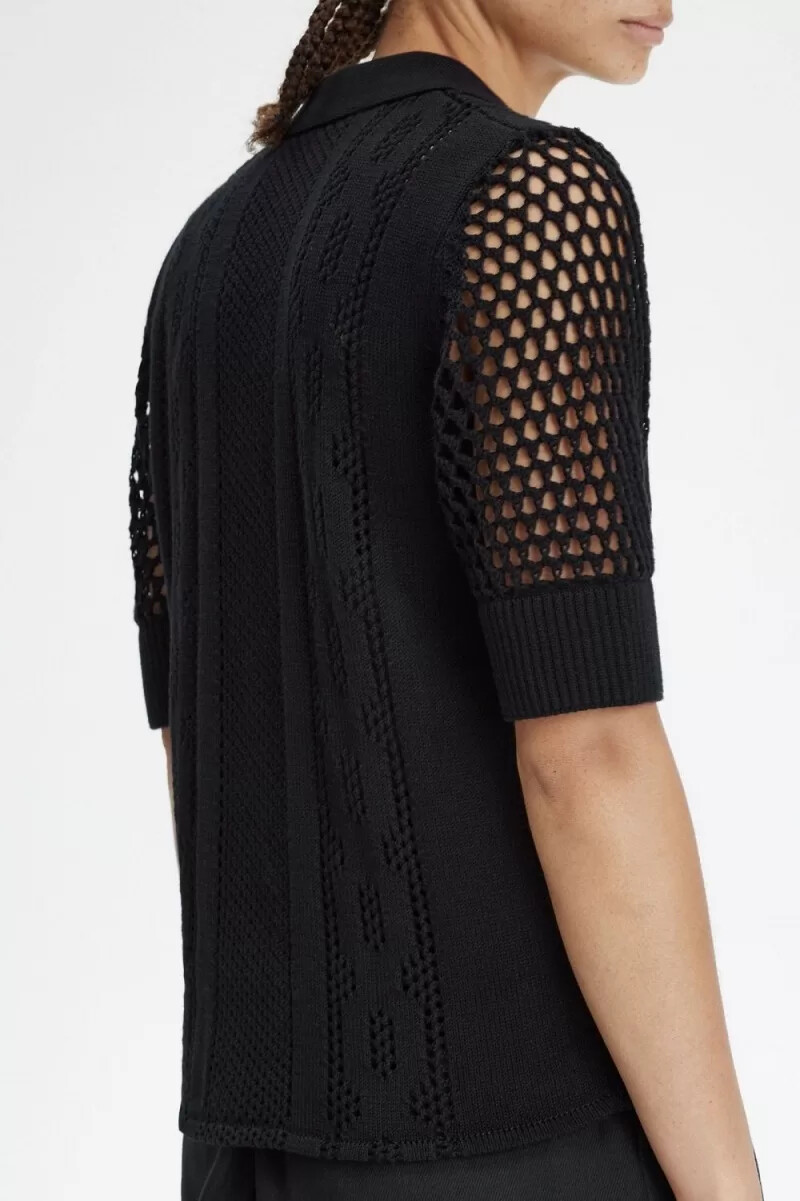 camicia da donna fred perry a maglia aperta con bottoni nera