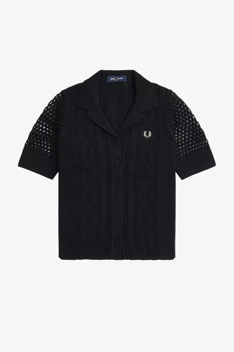 camicia da donna fred perry a maglia aperta con bottoni nera