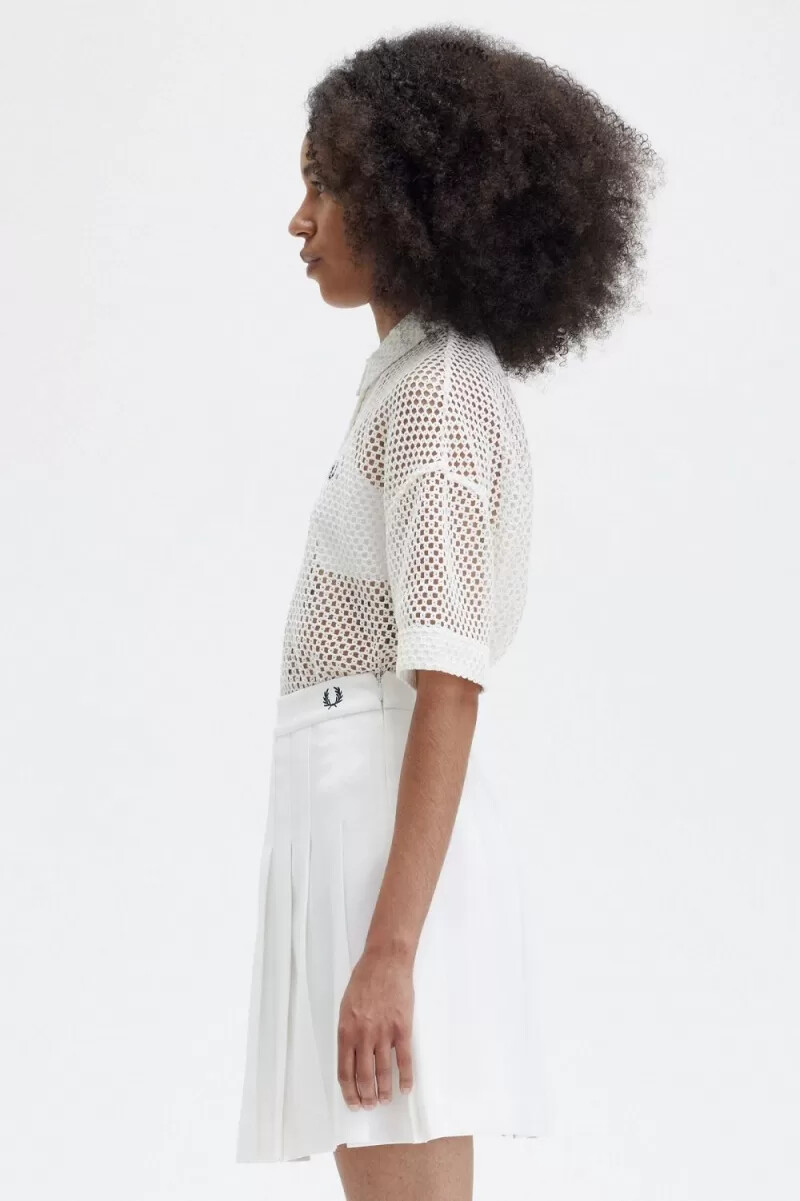 camicia da donna fred perry open-knit colore bianco neve