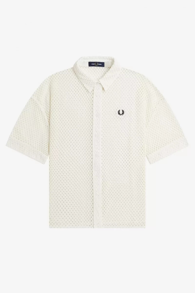 camicia da donna fred perry open-knit colore bianco neve