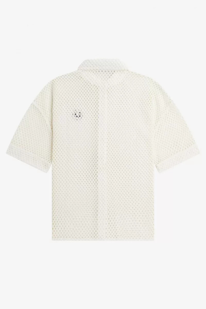 camicia da donna fred perry open-knit colore bianco neve