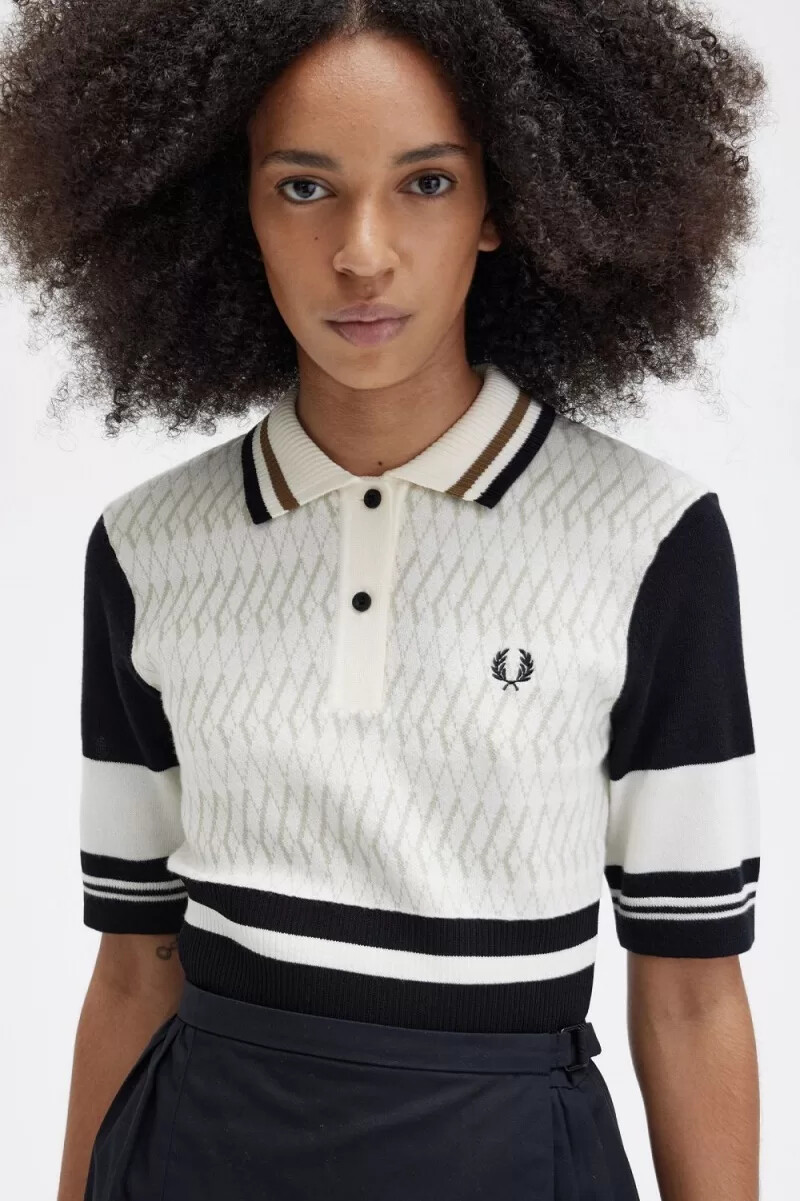 camicia da donna in maglia jacquard fred perry beige