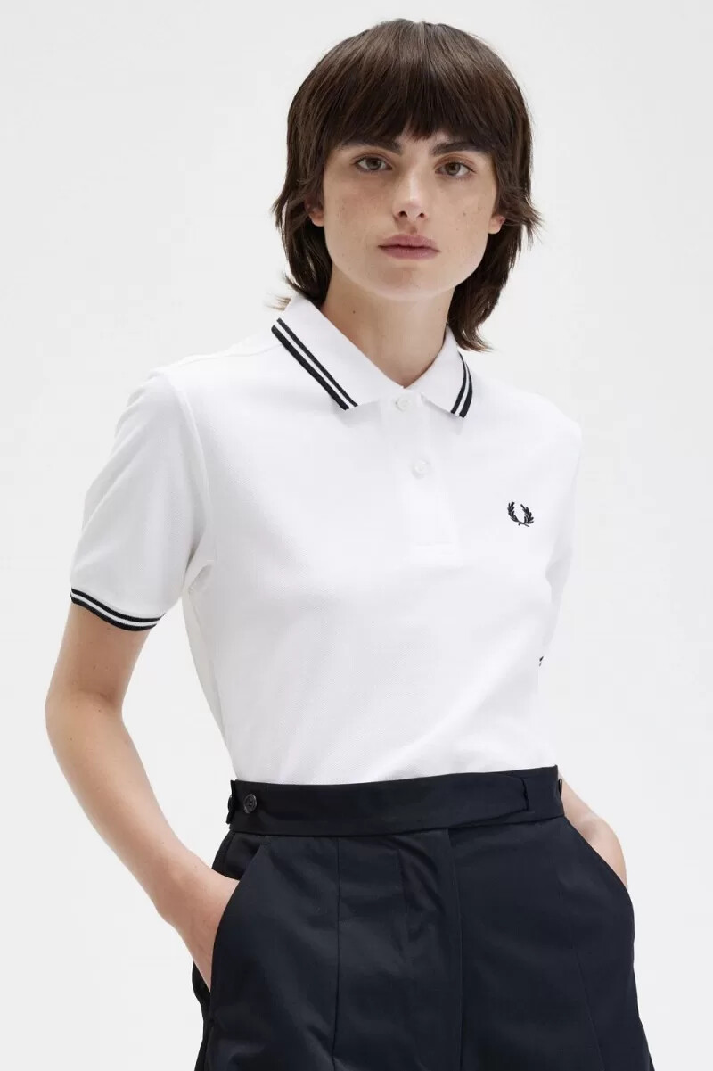 fred perry g3600 camicia da donna bianca nera