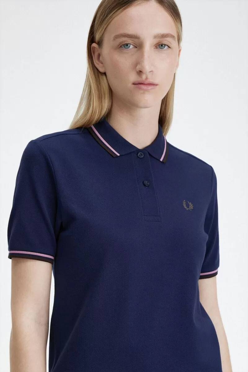 fred perry g3600 camicia da donna blu navy francese rosa antico rosso scuro