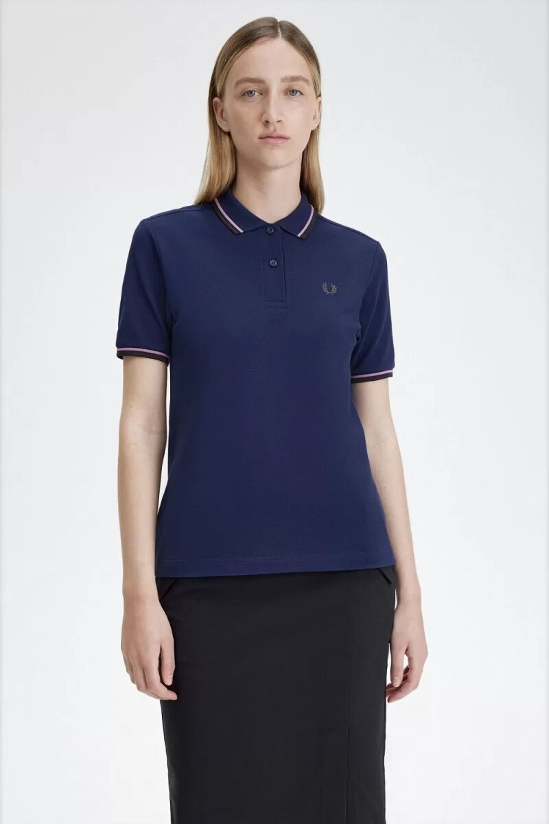 fred perry g3600 camicia da donna blu navy francese rosa antico rosso scuro