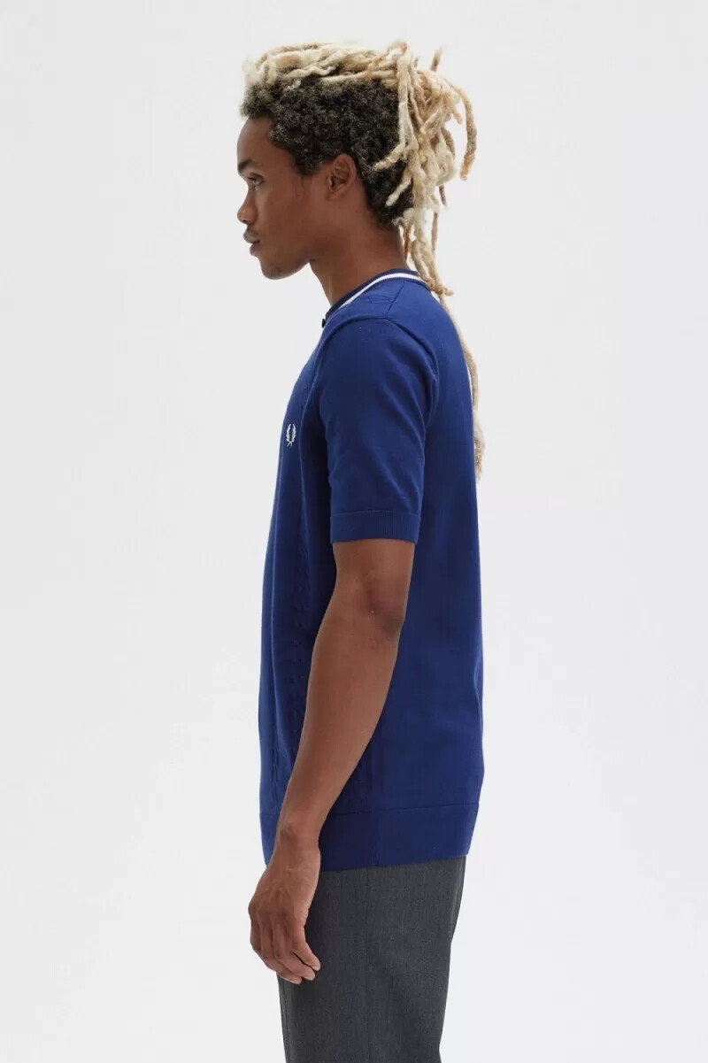 fred perry maglia a trecce henley da uomo blu navy francese