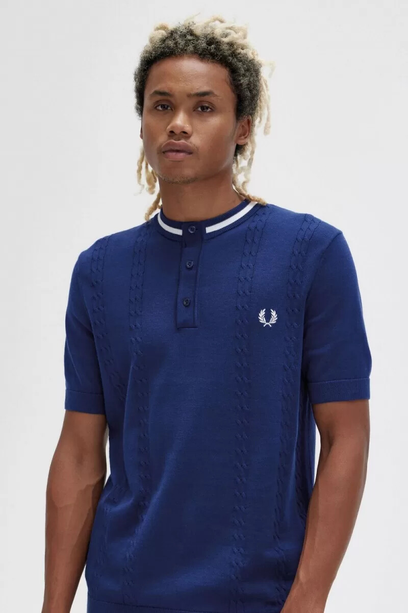 fred perry maglia a trecce henley da uomo blu navy francese