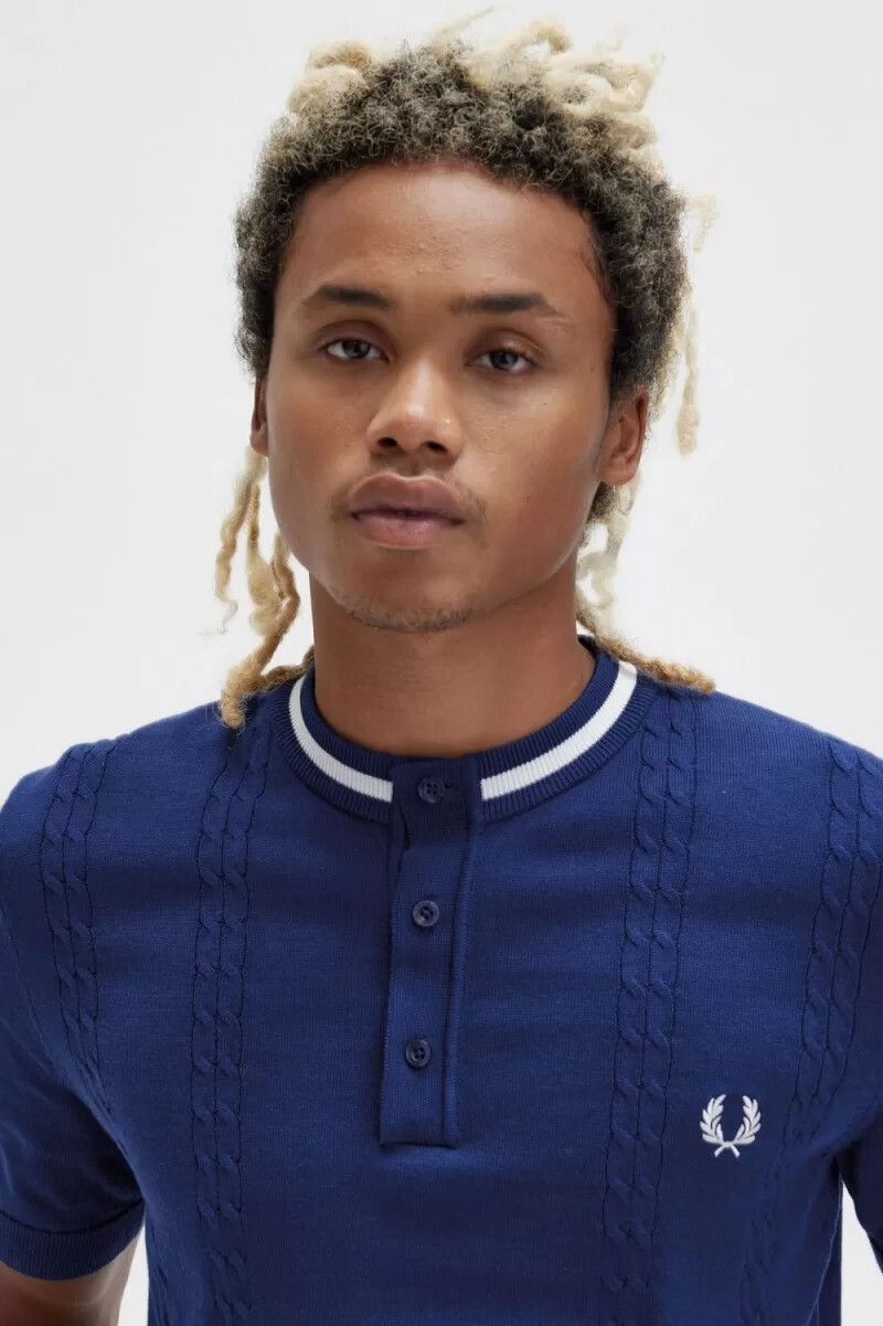 fred perry maglia a trecce henley da uomo blu navy francese