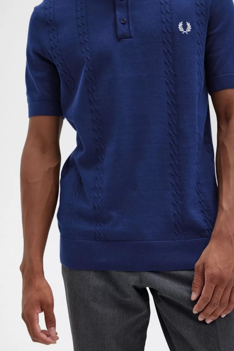 fred perry maglia a trecce henley da uomo blu navy francese
