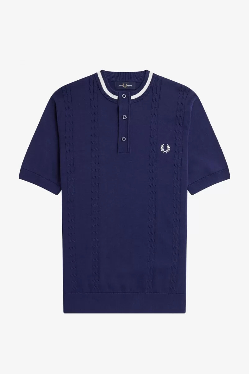 fred perry maglia a trecce henley da uomo blu navy francese