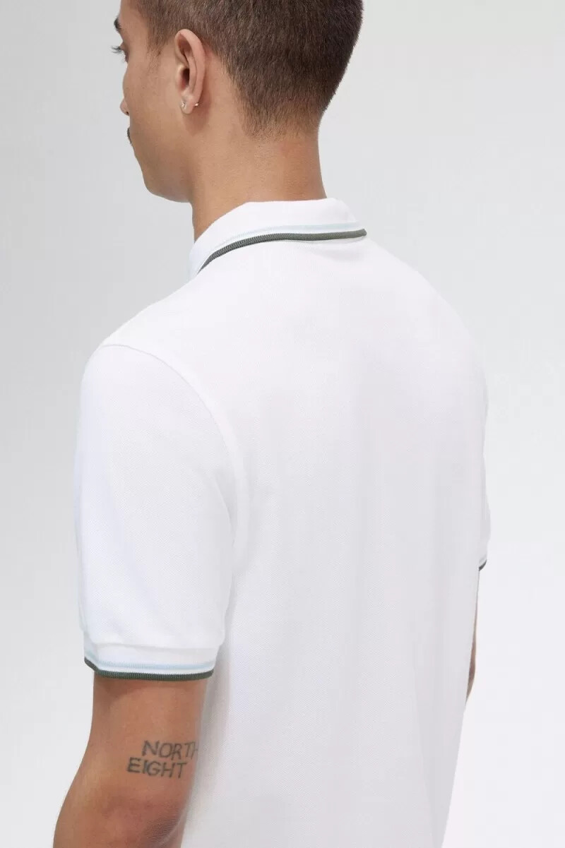 fred perry m3600 camicia da uomo bianca verde acqua chiaro