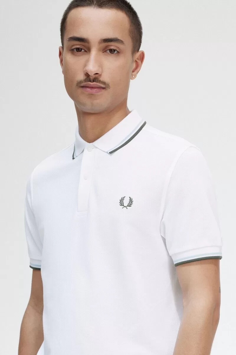 fred perry m3600 camicia da uomo bianca verde acqua chiaro