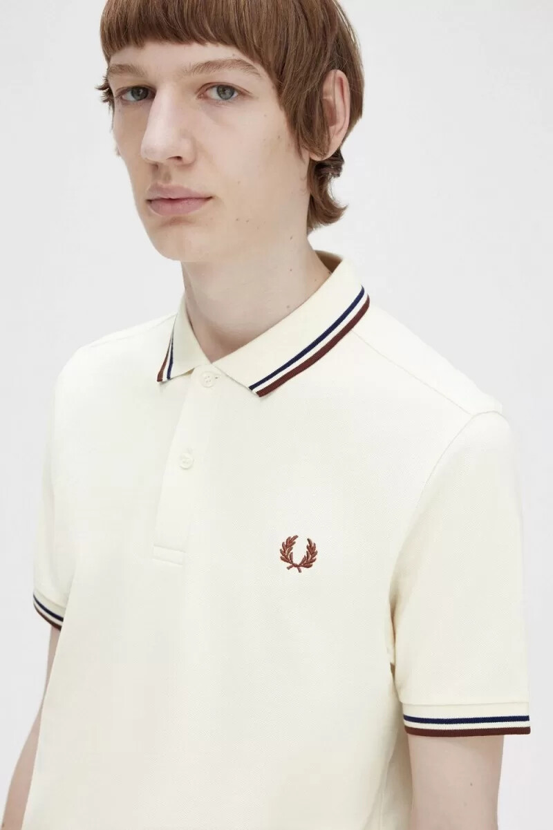 fred perry m3600 camicia da uomo beige blu navy francese whisky marrone