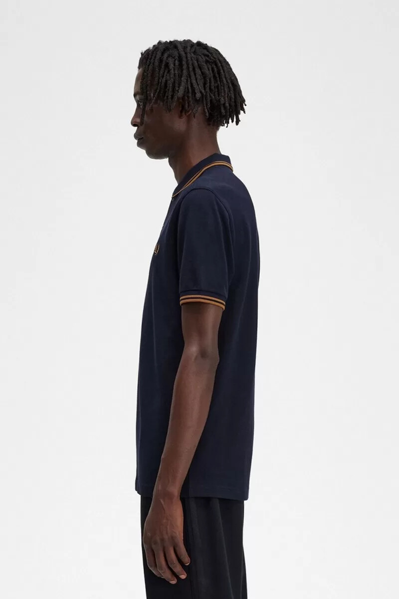 fred perry m3600 camicia da uomo blu navy caffè scuro