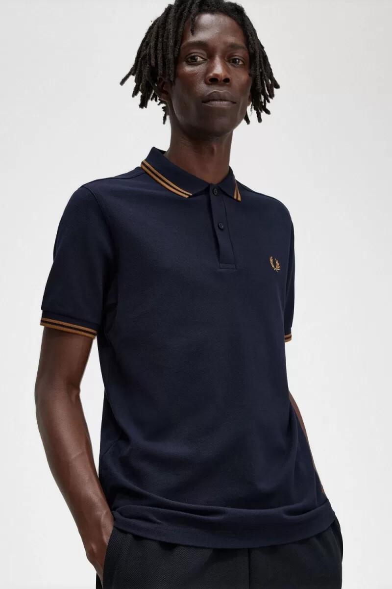 fred perry m3600 camicia da uomo blu navy caffè scuro