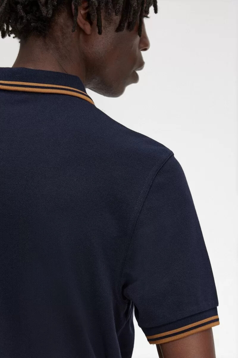fred perry m3600 camicia da uomo blu navy caffè scuro