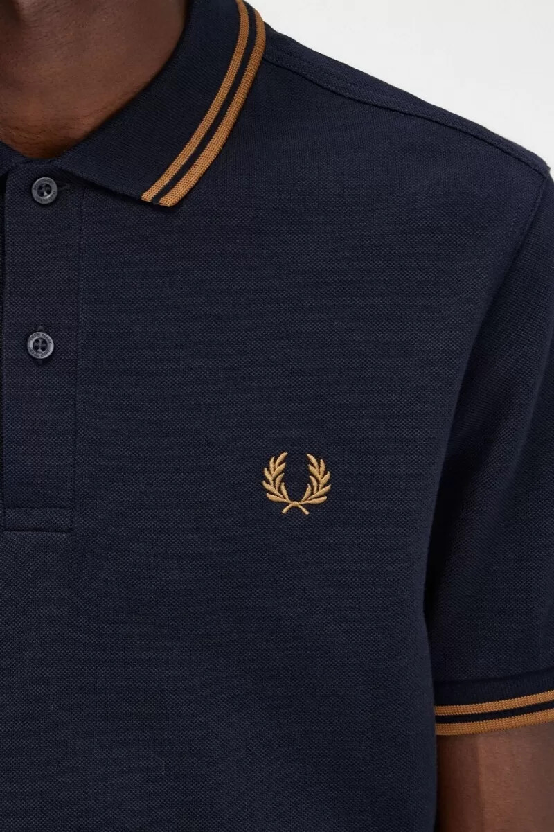 fred perry m3600 camicia da uomo blu navy caffè scuro