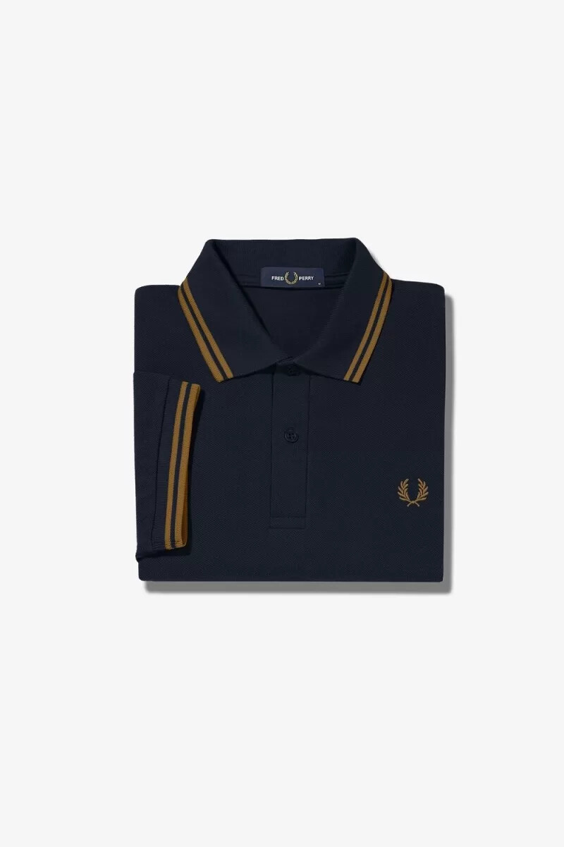 fred perry m3600 camicia da uomo blu navy caffè scuro