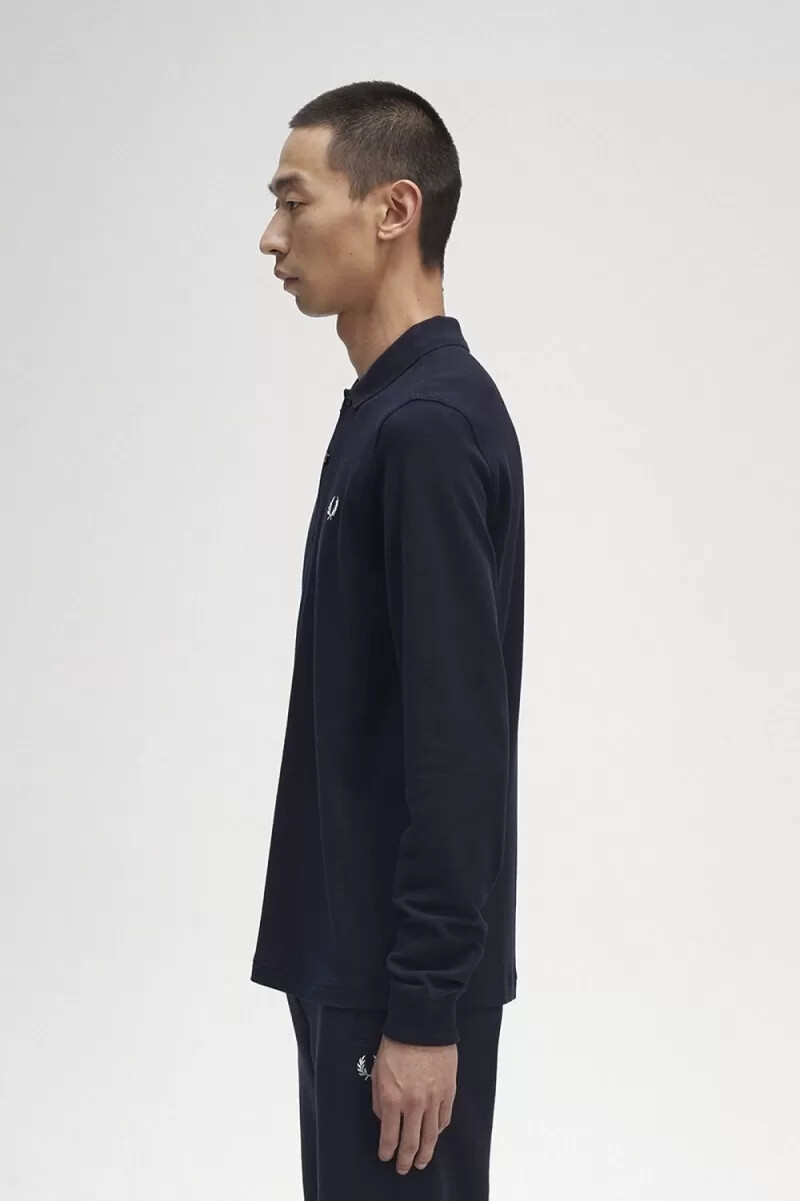 fred perry m6006 camicia da uomo blu navy e bianca
