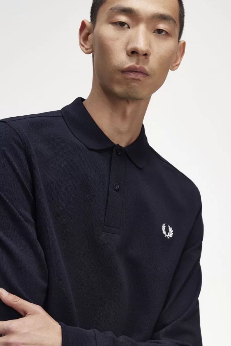 fred perry m6006 camicia da uomo blu navy e bianca