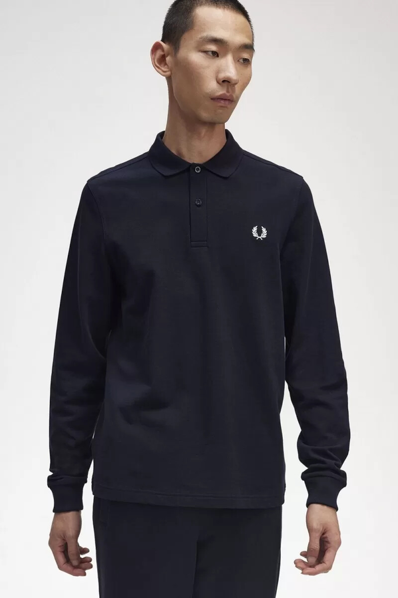 fred perry m6006 camicia da uomo blu navy e bianca