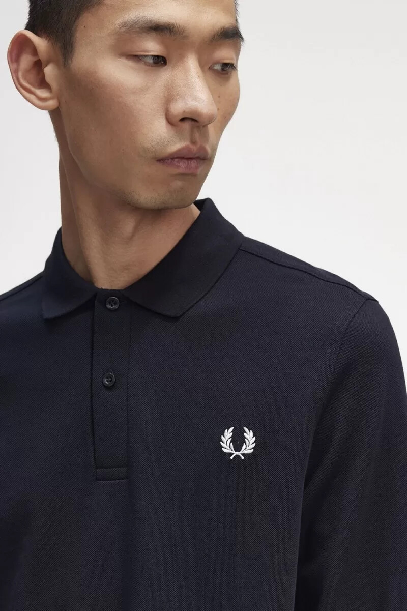 fred perry m6006 camicia da uomo blu navy e bianca