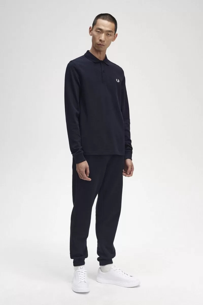 fred perry m6006 camicia da uomo blu navy e bianca