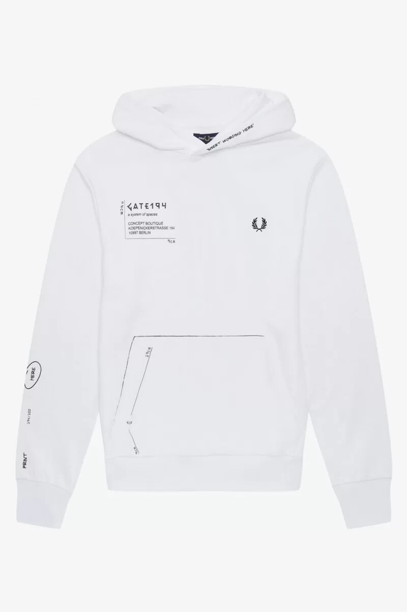 felpa con cappuccio stampata fred perry da uomo bianca