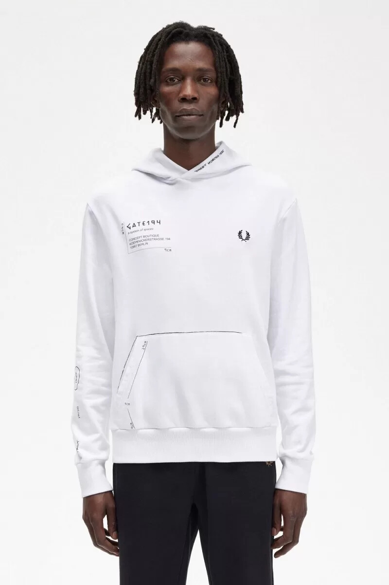felpa con cappuccio stampata fred perry da uomo bianca