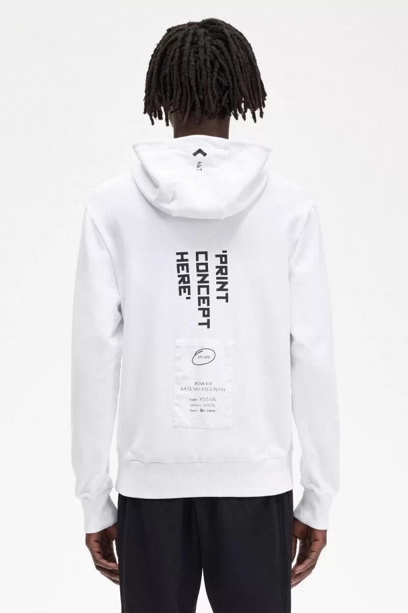 felpa con cappuccio stampata fred perry da uomo bianca