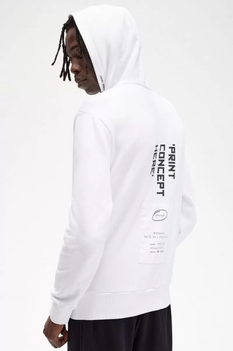felpa con cappuccio stampata fred perry da uomo bianca