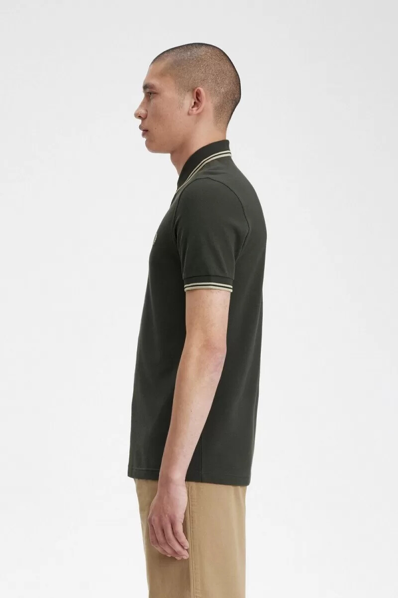 fred perry m3600 camicia da uomo field green oatmeal oatmeal