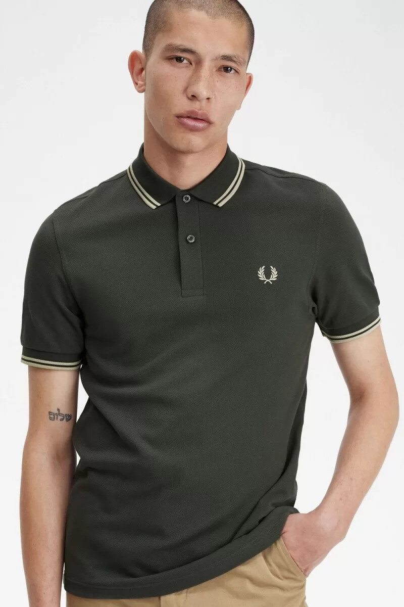 fred perry m3600 camicia da uomo field green oatmeal oatmeal