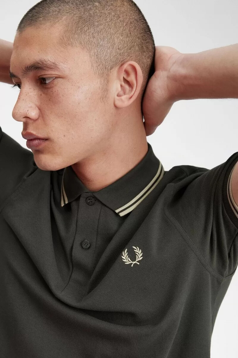 fred perry m3600 camicia da uomo field green oatmeal oatmeal