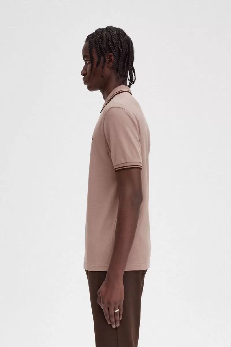 fred perry m3600 camicia da uomo rosa scuro tabacco bruciato