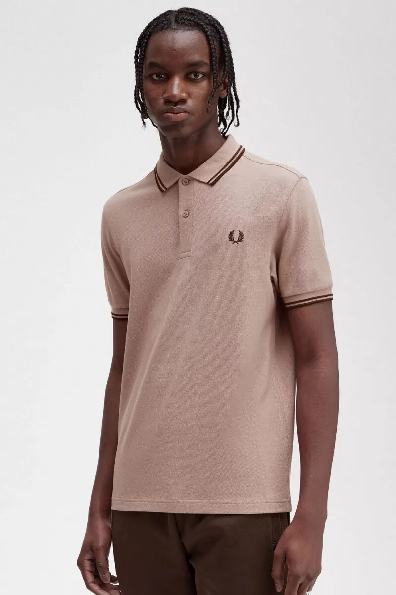 fred perry m3600 camicia da uomo rosa scuro tabacco bruciato