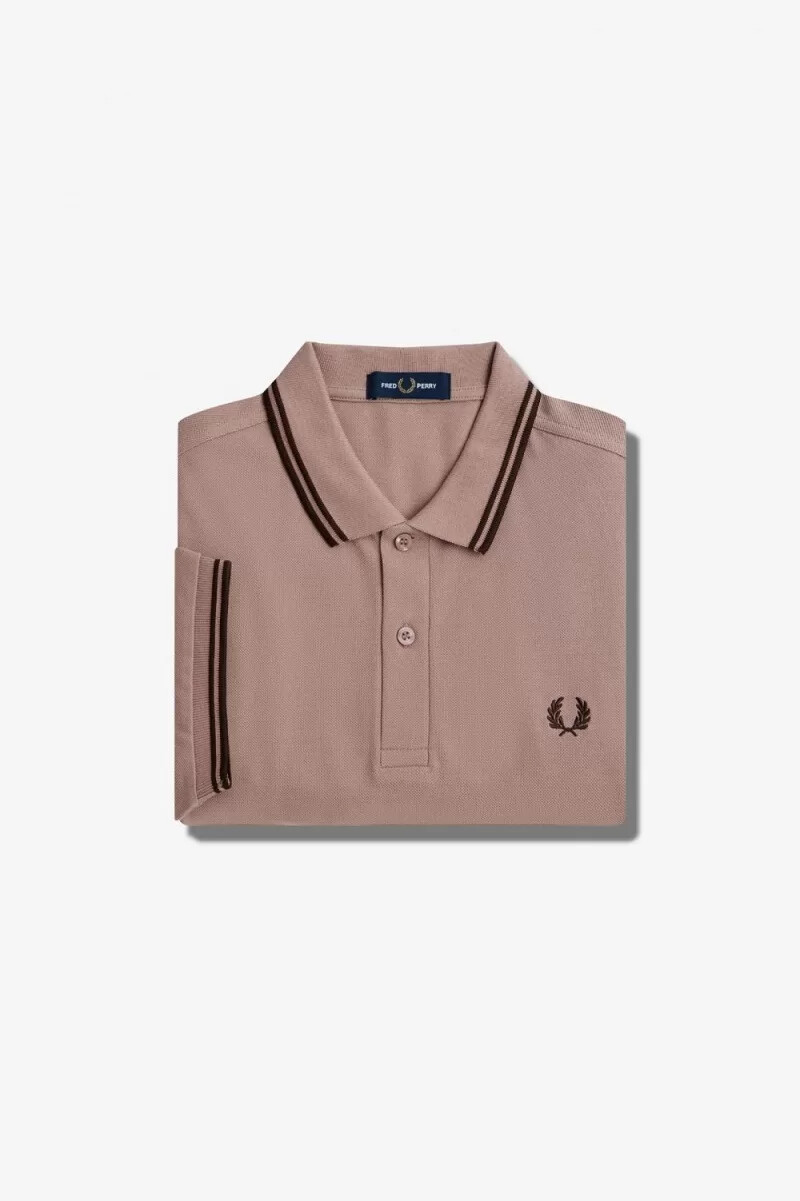 fred perry m3600 camicia da uomo rosa scuro tabacco bruciato