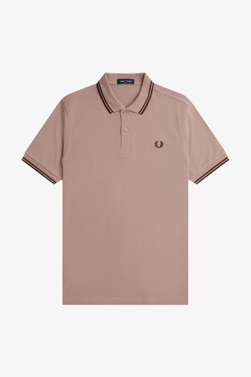 fred perry m3600 camicia da uomo rosa scuro tabacco bruciato