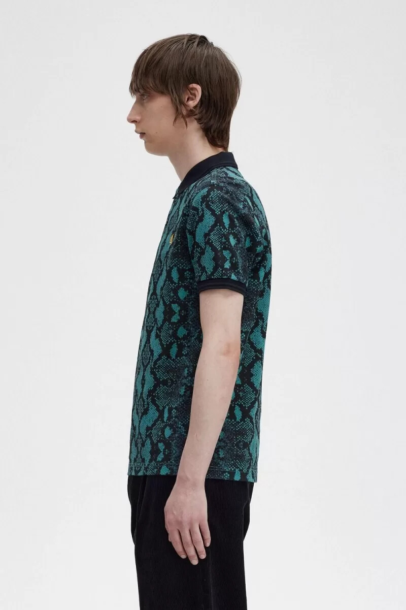 camicia da uomo fred perry con stampa serpente colore menta intenso