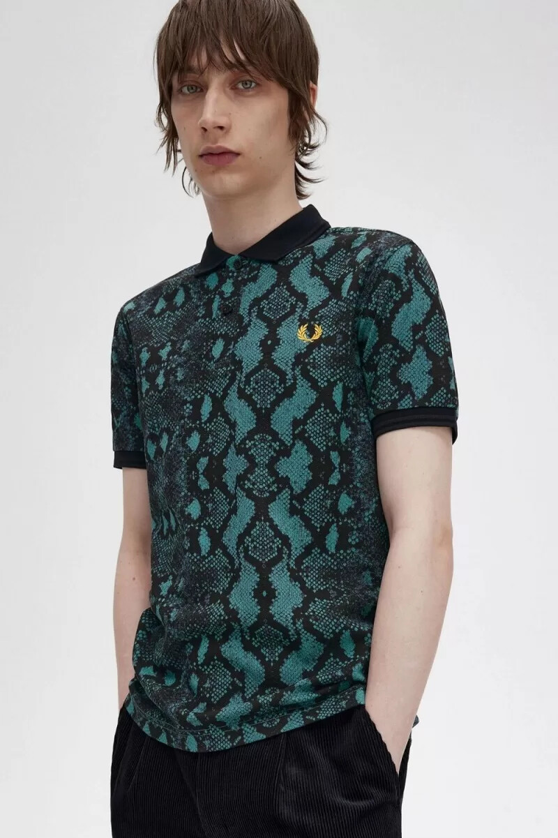 camicia da uomo fred perry con stampa serpente colore menta intenso