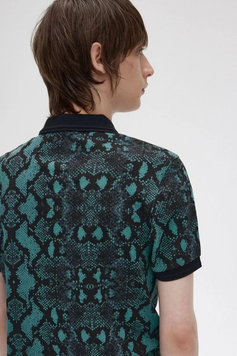 camicia da uomo fred perry con stampa serpente colore menta intenso