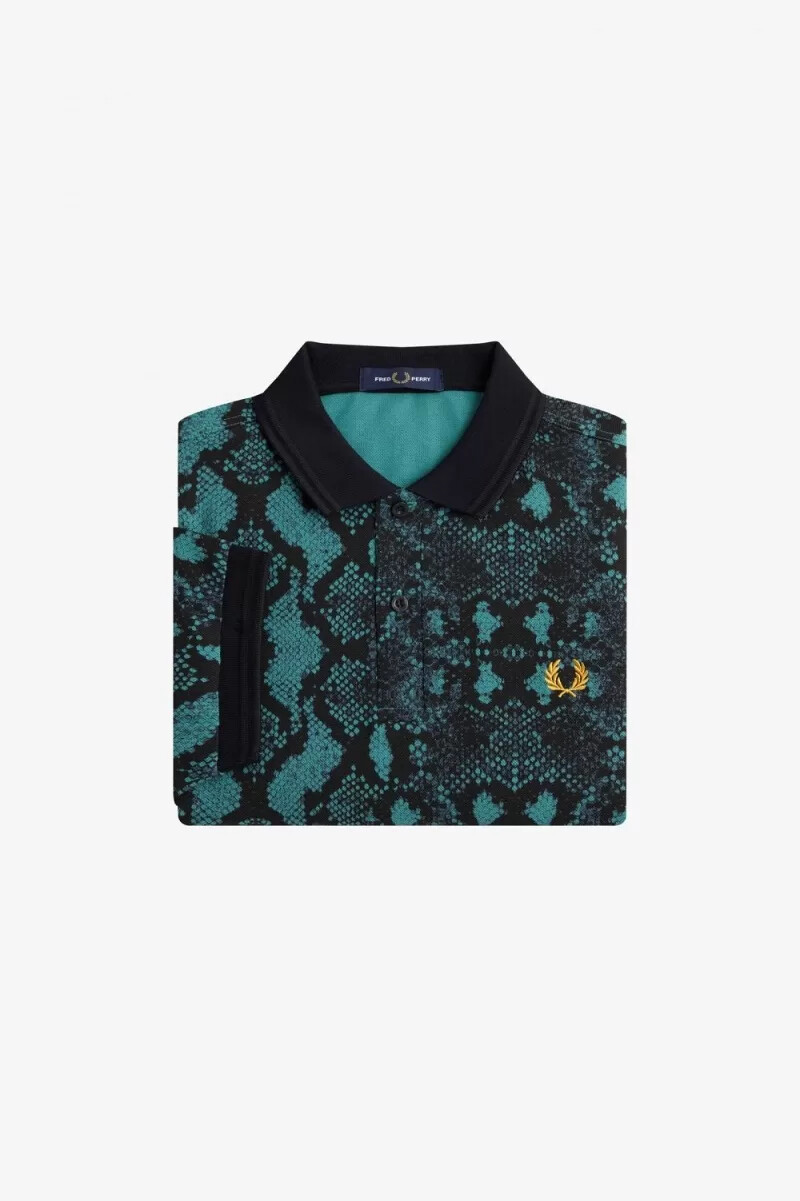 camicia da uomo fred perry con stampa serpente colore menta intenso